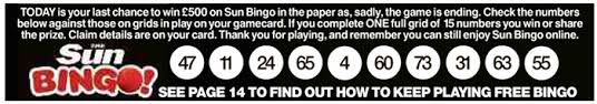 Sun Bingo Numbers Results